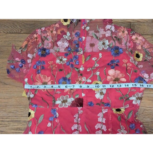 DALIA MACPHEE Lace Embroidered 3D Pink Floral Appliqué Maxi Dress Gown D2020 Med - Picture 6 of 15